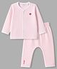 Doreme Single Jersey Knit Full Sleeves Striped & Hearts Embroidered T-Shirt & Pyjama Night Suit - Light Red