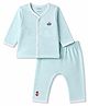 Doreme Single Jersey Knit Full Sleeves Striped & Nautical Theme Embroidered T-Shirt & Pyjama Night Suit - Light Blue