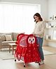 Kitty Print Cradle with Mosquito Net and Swing Lock function - Red| Storage Basket| Wheels with Lock| Easy Assembly