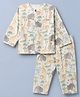 Doreme Single Jersey Knit Full Sleeves Co-Ords T-Shirt & Pyjama Night Suit with Animal Print - Grey