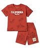 Doreme Single Jersey Knitted Half Sleeves T-Shirt & Shorts Co-ord Set With Beach Theme & Text Print -  Red