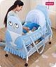 Babyhug Owl Print Cradle with Mosquito Net and Swing Lock function - Blue| Detachable Bassinet| Storage Basket| Wheels with Lock