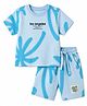 Doreme Single Jersey Knitted Half Sleeves T-Shirt & Shorts Co-ord Set With Tropical Print - Light Blue