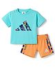 ADIDAS KIDS Cotton Knit Half Sleeves T-Shirt & Bottomwear With Logo Print - Aqua Blue