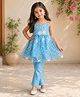 The Magic Wand Woven Floral Embroidered Kurti & Pants Set - Blue