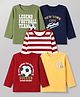 Doodle Poodle Single Jersey 100% Cotton Knit T-Shirt with Full Sleeves and Sports & Striped Print in Red & Green Pack of 5