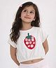 Somersault Cotton Knit Half Sleeves Floral Applique & Strawberry Embroidered Top - White