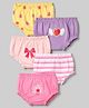 Doodle Poodle 100% Cotton Single Jersey Knit Sriped Panties with Hearts Bow and Rainbow Print Pack of 5 - Yellow, Purple, Light Pink, Peach, Pink