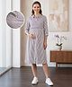 BELLA MAMA Viscose Woven Three Forth Sleeves Striped Maternity Over Lapping Shirt Dress - Wine & White