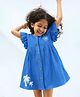 Somersault Cotton Woven Half Sleeves Tropical Theme Embroidered Dress - Blue