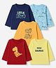 Doodle Poodle 100% Cotton Single Jersey Knit T-Shirts with Full Sleeves and Dinosaur Print Pack of 5 - Navy Blue Orange & Red