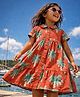 Somersault Cotton Woven Half Sleeves Tropical Theme Printed Dress - Rust Orange