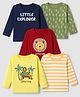 Doodle Poodle 100% Cotton Single Jersey Knit Striped Full Sleeves T-Shirts with Safari , Typography & Leaf Print Pack Of 5 - Navy Blue , Green & Yellow