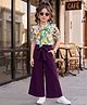 OLLINGTON ST.Viscose Woven Half Sleeves Floral Printed Top & Culottes Set with Belt - Wine