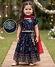 Babyhug Velvet Woven Short Sleeves Floral Embroidered & Sequinned Choli Lahenga Set with Dupatta - Navy Blue