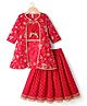 Babyhug Georgette Woven Smocked Choli Lehenga Set with Three Fourth Sleeves Embroidered Jacket - Red