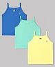 Pine Kids Cotton Lycra Knit Sleeveless Solid Slips With Bow Applique Pack Of 3 - Yellow Sea Green & Blue