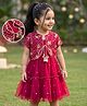 Babyhug Net Woven Half Sleeves Tired Ethnic Dress with Sequinned & Floral Embroidered Jacket - Dark Red