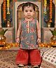 Kinder Kids Cotton Woven Sleeveless Floral Printed Kurti & Sharara Set - Blue & Red
