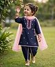 Babyhug Rayon Woven Three Fourth Sleeves Kurti Salwar Set with Floral Embroidery - Navy Blue