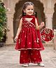 Babyhug Woven Sleeveless Embroidered & Sequinned Kurti Palazzo Set with Dupatta-  Red