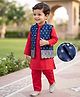 Babyhug Woven Full Sleeves Solid Colour Kurta Pajama Set with Floral Designed Brocade Jacket -  Red & Navy Blue