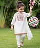 Babyhug Cotton Blend Woven Full Sleeves Floral Embroidered Kurta Palazzo Set With Dupatta - White