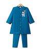 Babyhug Woven Full Sleeves Elephant Embroidered & Floral Kurta Pajama Set- Blue