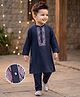 Babyhug Woven Full Sleeves Printed Yoke Kurta Pajama Set - Navy