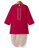 Babyhug Cotton Blend Woven Kurta and Dhoti with Full Sleeves and Geometric Embroidery in Red