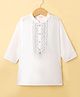 Babyhug Woven Full Sleeves Sequinned & Embroidered Neck Kurta - White