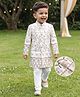 Babyhug Cotton Blend Woven Full Sleeves Floral Embroidered Sherwani Set - White