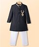 Babyhug Woven Full Sleeves Reindeer Embroidered Sherwani Set - Black