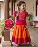 Babyhug Brocade Woven Short Sleeves Sequinned Choli Lahenga Set - Dark Pink & Orange