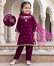 Babyhug Chanderi Woven Three Fourth Sleeves Floral Embroidered Kurti Salwar Set with Dupatta - Wine