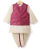Babyhug Woven Full Sleeves Solid Colour Dhoti Kurta Set With Foil Printed Jacket - Beige & Dark Pink