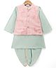 Babyhug Cotton Blend Woven Full Sleeves Boyssolid Dhoti Kurta Set With Jungle Safari Theme Embroidered Jacket - Light Green