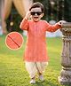 Babyhug Cotton Blend Woven Full Sleeves Dobby Dhoti Kurta Set With Zari Work - Orange
