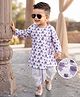 Babyhug Cambric Woven Full Sleeves Kurta Dhoti Set with Elephant Print - White