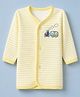 Child World Sinker Knit Full Sleeves Stripes Jhabla With Train Print - Lemon