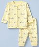 Child World Sinker Knit Full Sleeves T-Shirt & Pyjama Set With Train Print - Light Yellow