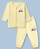 Child World Sinker Knit Full Sleeves Co-Ords Striped T-Shirt & Pyjama Night Suit with Train Print - Light Yellow