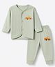 Child World Sinker Knit Full Sleeves Co-Ords T-Shirt & Pyjama Night Suit with Car & Cub Print - Olive Green