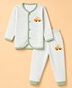 Child World Sinker Knit Full Sleeves Striped T-Shirt & Pyjama Night Suit Set With Animal & Car Print - Olive Green