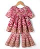 Teentaare Cotton Woven Three Fourth Sleeves Floral Printed Kurti & Gharara Set - Pink