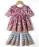Teentaare Cotton Woven Three Fourth Sleeves Floral Printed Kurti & Gharara Set - Lilac