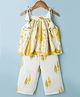 Teentaare Cotton Woven Sleeveless Kurta Churidar Set with Floral Print - Yellow