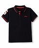 Pine Kids Cotton Knit Half Sleeves Polo T-Shirt with Number Print - Black