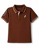 Pine Kids Cotton Knit Half Sleeves Polo T-Shirt with Horse Embroidery - Brown