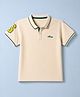 Pine Kids Cotton Knit Half Sleeves Polo T-Shirt with Logo Embroidery - Offwhite